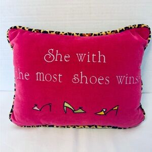 Pink Decorative Pillow with Baby Blue Back and Leopard Trim